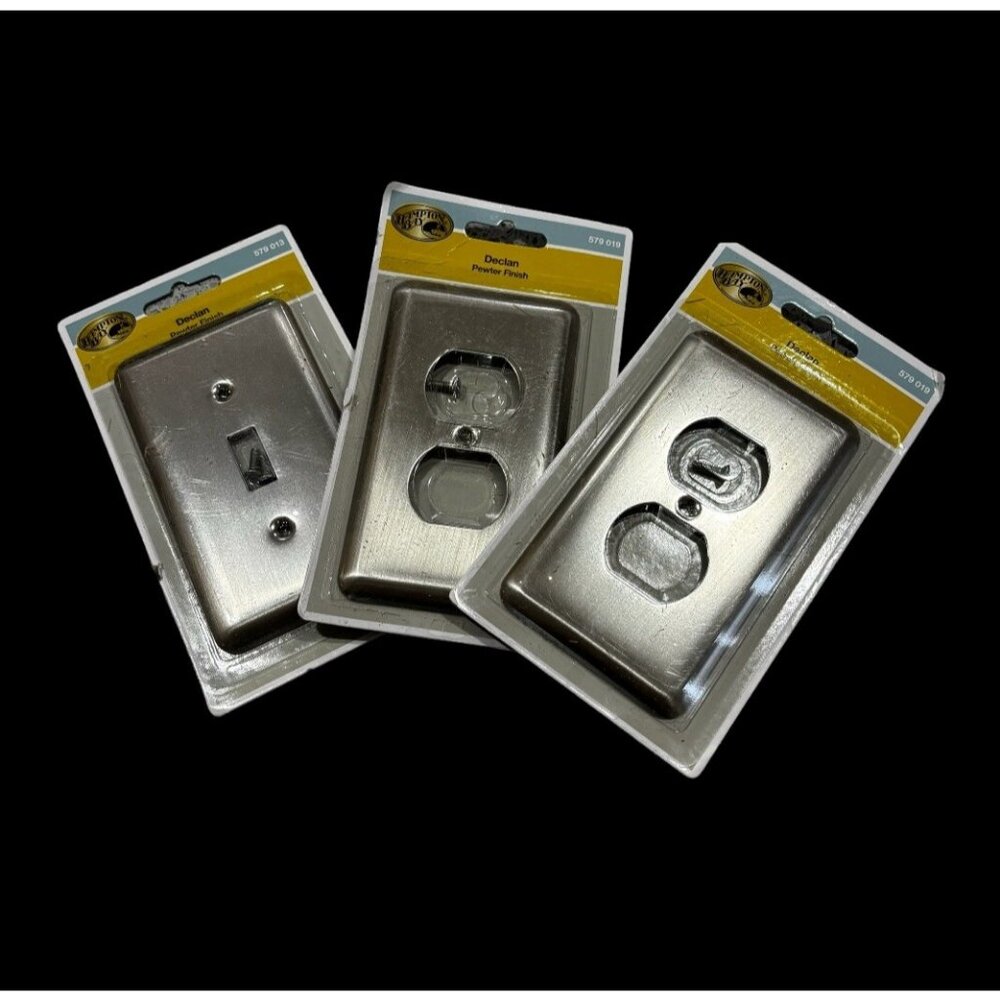 3 Pc Lot Switchplate Outlet Cover Hampton Bay Pewter Silver Tone Brushed Declan
